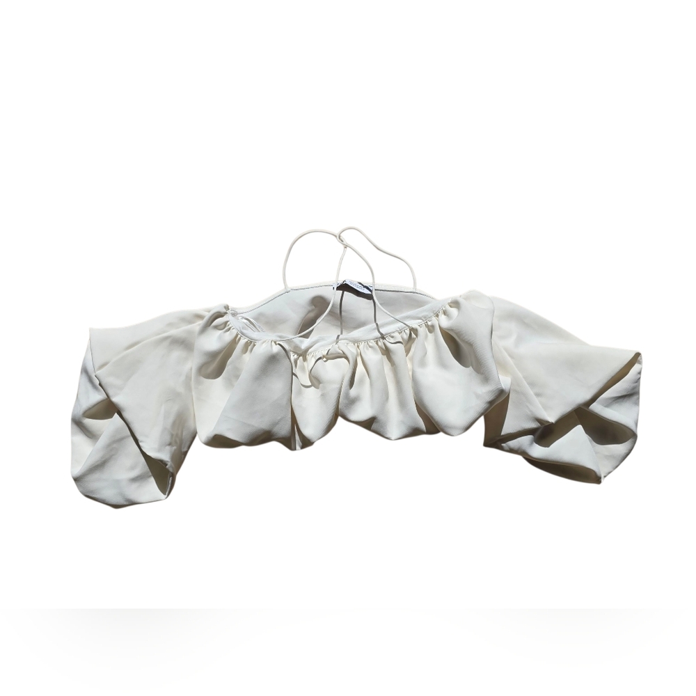 Zara Ruffled Off The Shoulder Crop Top White Size S